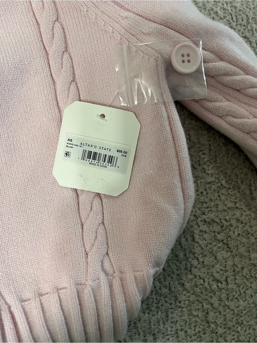 NWT Altar'd State Soft Pink Cable Knit Matching Cardigan & Crop Top Set Size XXS